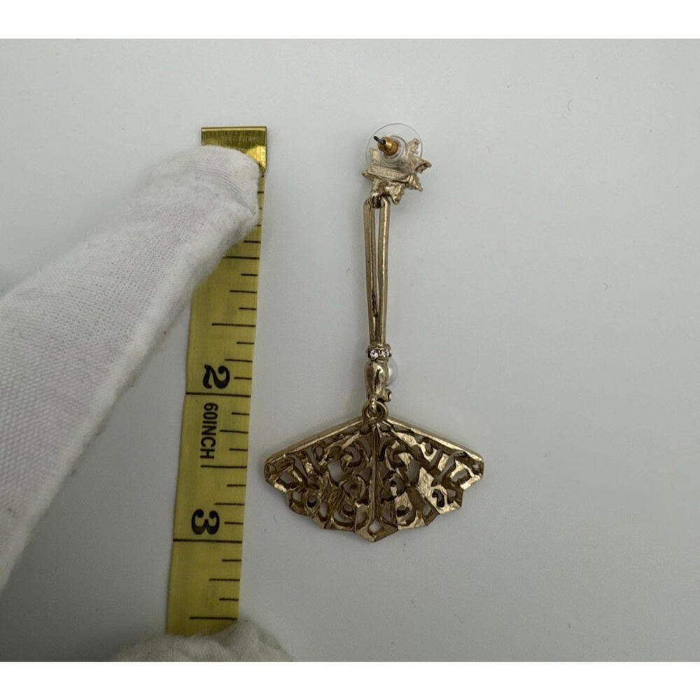 Oscar De La Renta Dangle Pearl Gold Tone Earrings - Picture 5 of 6